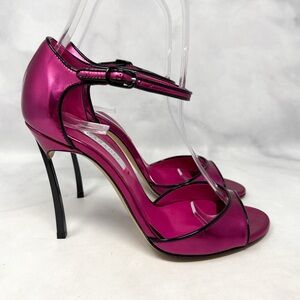 CASADEI Candylux Blade Chrome Metallic Ankle Strap Stiletto Sandal Heels Pink 35
